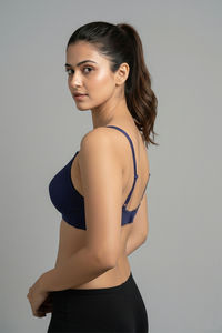 Zivame Essentials Double Layered Non Wired Full Coverage T-Shirt Bra - Deep Cobalt — thumbnail 3